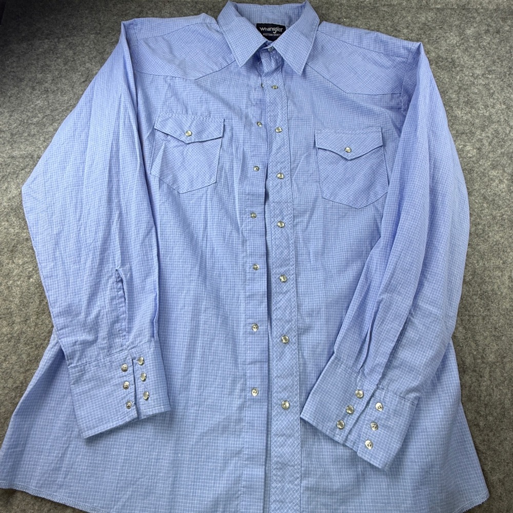Wrangler Western Shirt Mens XLT Blue Grid Pearl Snap Long Sleeve Tall 4500401965